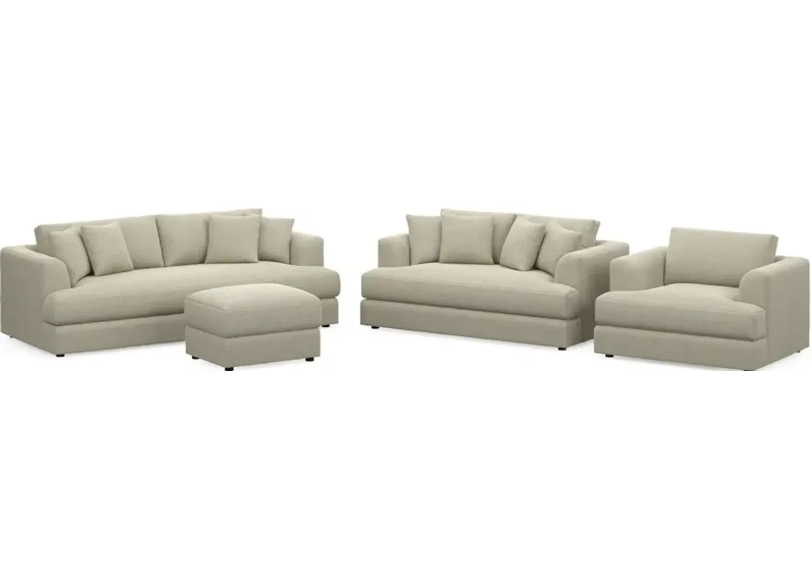 Ridley Hybrid Comfort Sofa, Loveseat, Chair, and Ottoman Set - Broderick Charcoal