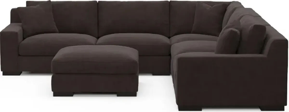 Bondi Foam Comfort 5-Piece Sectional and Ottoman - Merrimac Dark Brown