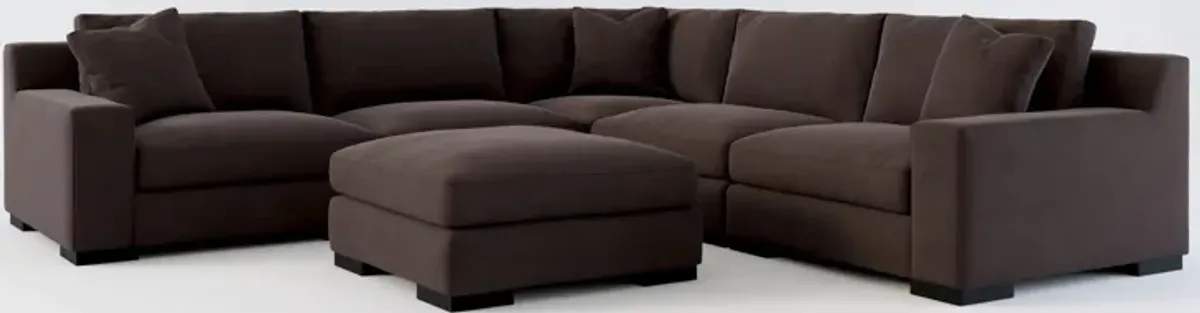 Bondi Foam Comfort 5-Piece Sectional and Ottoman - Merrimac Dark Brown