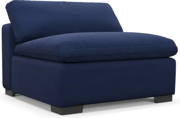 Plush Feathered Comfort Armless Chair- in Abington Indigo