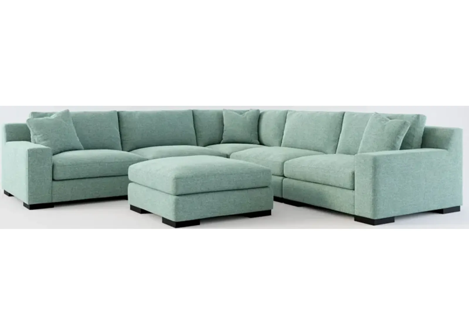 Bondi Hybrid Comfort 5-Piece Sectional and Ottoman - Bridger Jade