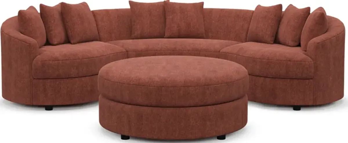 Allegra Foam Comfort 3-Piece Sectional and Ottoman - Contessa Paprika