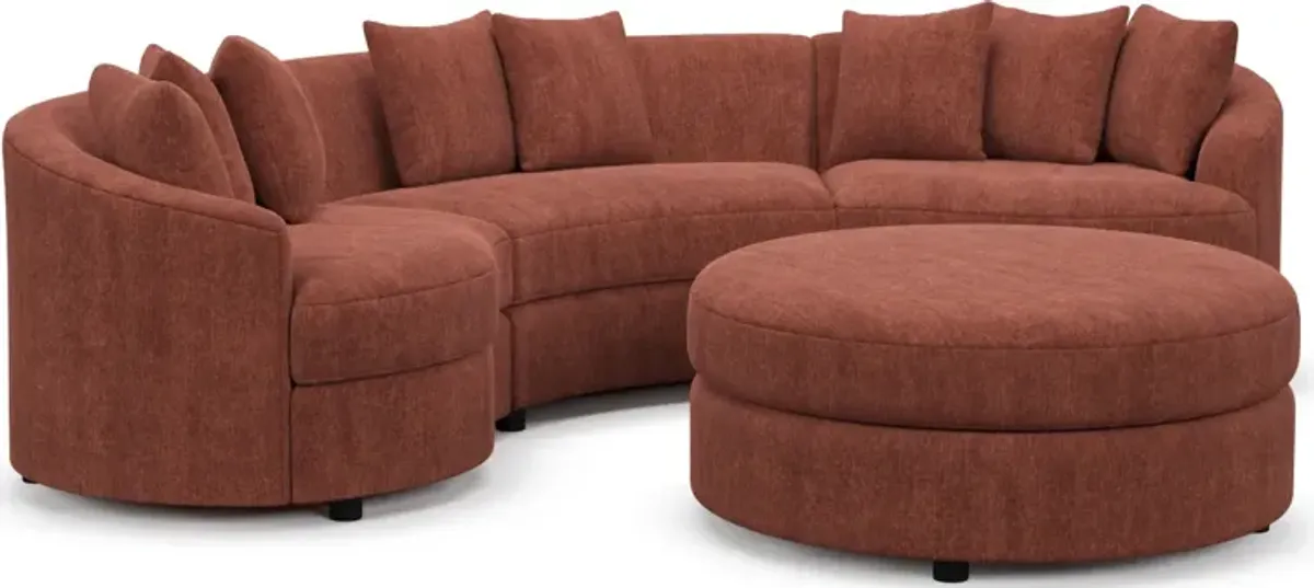 Allegra Foam Comfort 3-Piece Sectional and Ottoman - Contessa Paprika