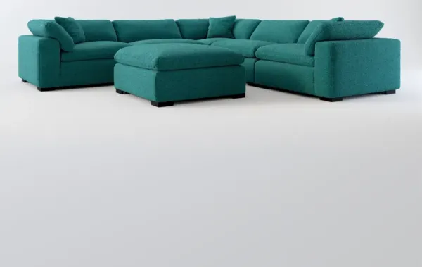 Plush Feathered Comfort 5-Piece Sectional and Ottoman - Bloke Peacock