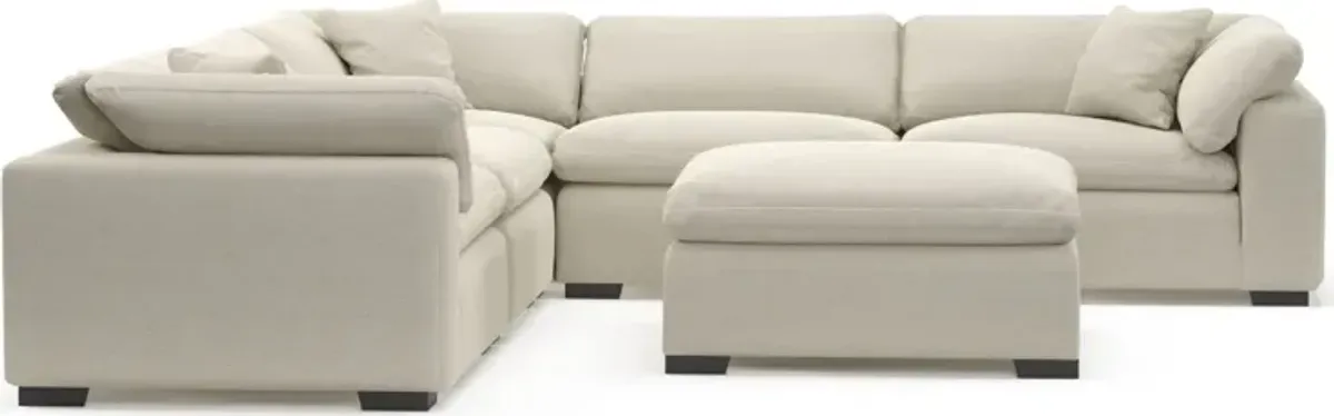 Plush Feathered Comfort 5-Piece Sectional and Ottoman -  Curious Pearl