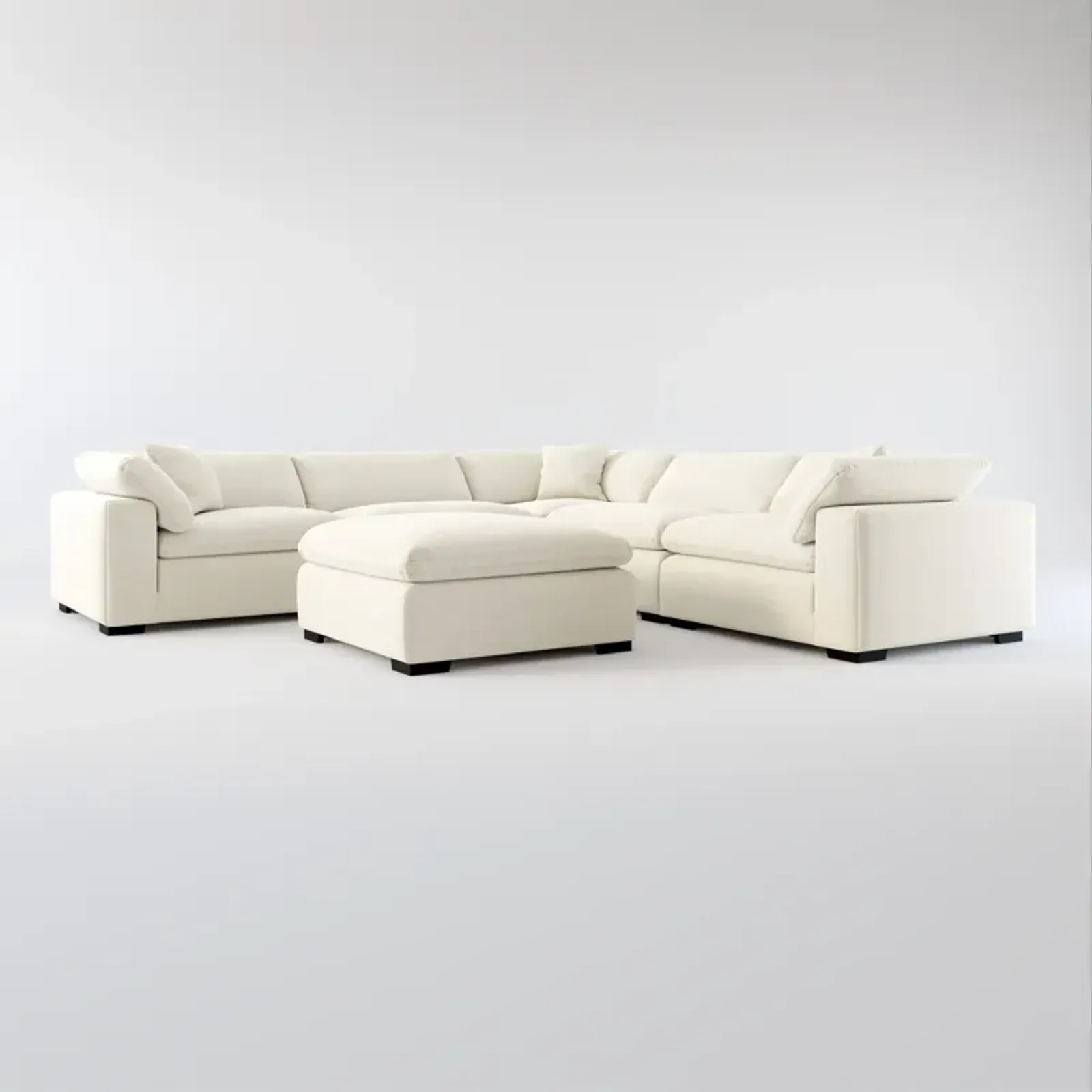 Plush Feathered Comfort 5-Piece Sectional and Ottoman -  Curious Pearl