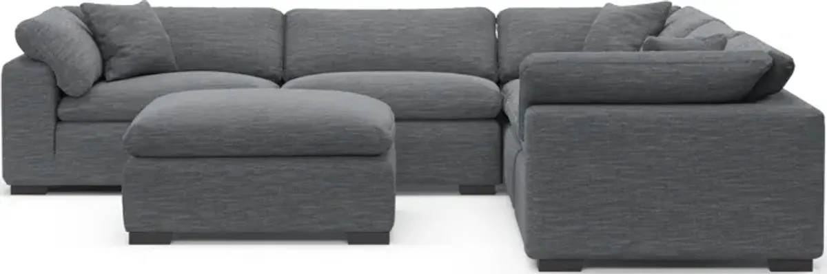 Plush Feathered Comfort 5-Piece Sectional and Ottoman -  Dudley Indigo