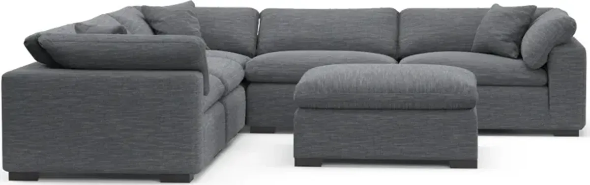 Plush Feathered Comfort 5-Piece Sectional and Ottoman -  Dudley Indigo