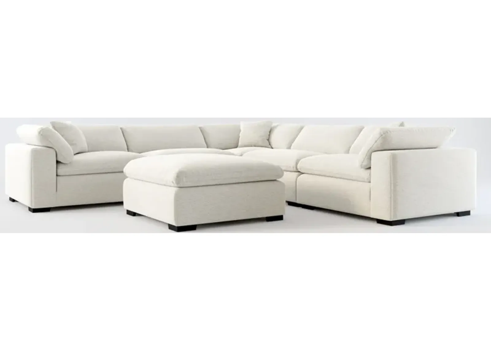 Plush Feathered Comfort 5-Piece Sectional and Ottoman - Everton Grey