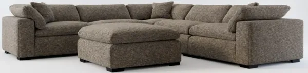 Plush Feathered Comfort 5-Piece Sectional and Ottoman - M Walnut