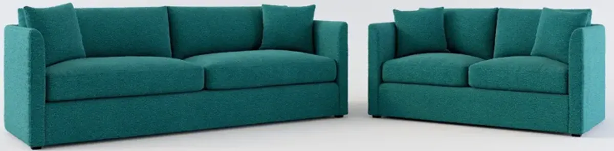 Benji Foam Comfort Sofa and Loveseat Set - Bloke Peacock