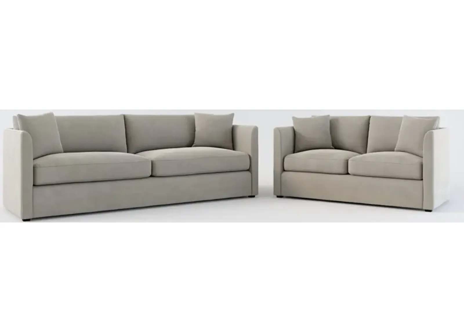 Benji Foam Comfort Sofa and Loveseat Set - Abington Fog