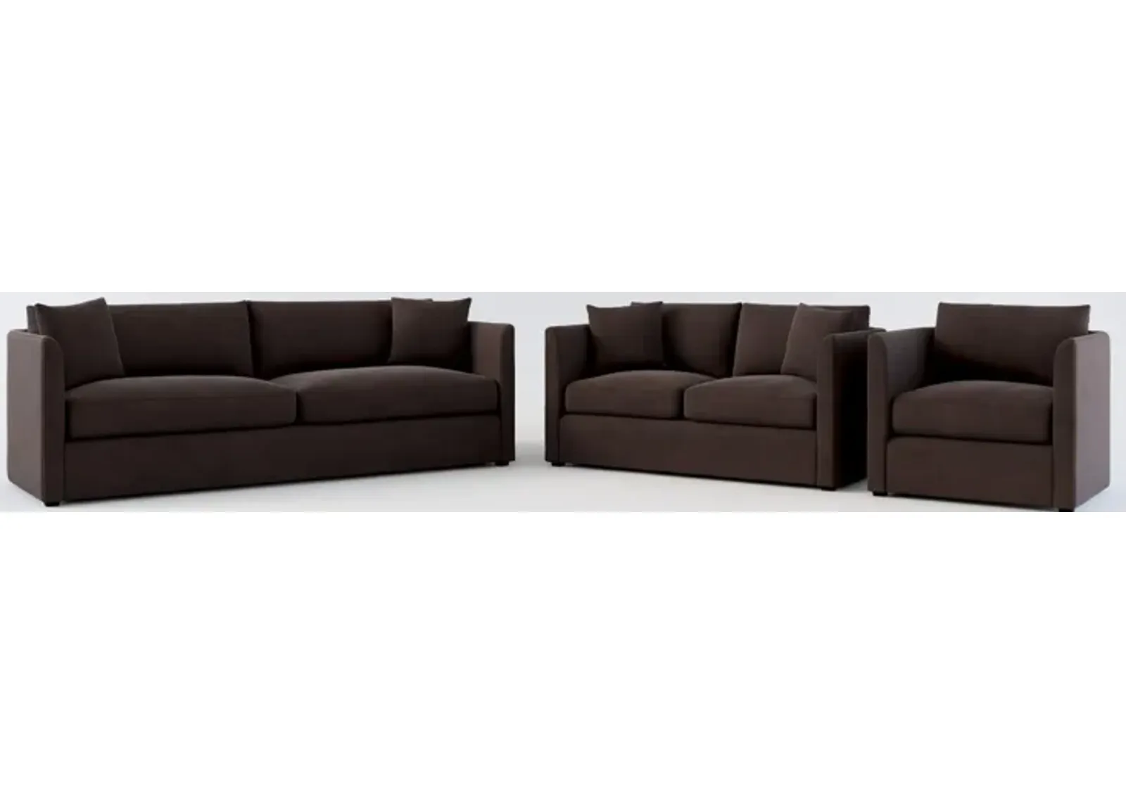 Benji Foam Comfort Sofa, Loveseat and Chair Set - Merrimac Dark Brown