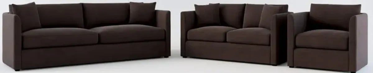 Benji Foam Comfort Sofa, Loveseat and Chair Set - Merrimac Dark Brown