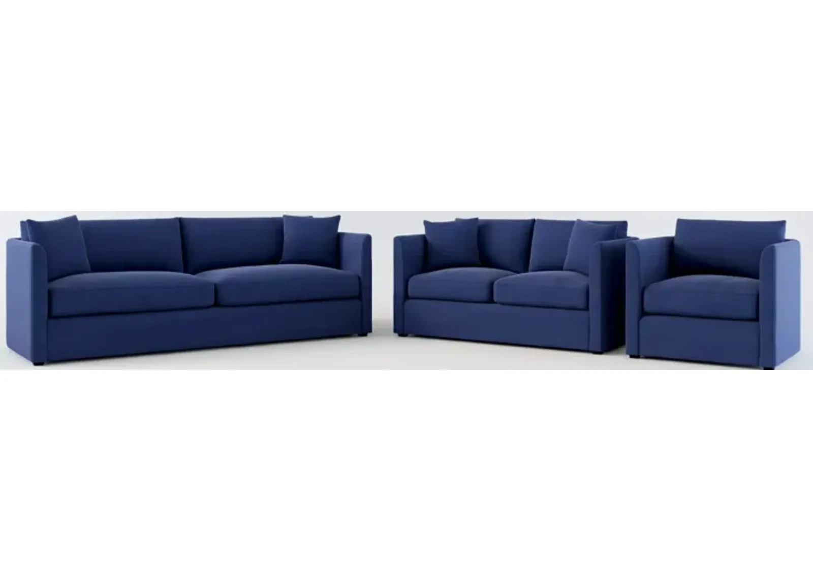 Benji Foam Comfort Sofa, Loveseat and Chair Set - Abington Indigo