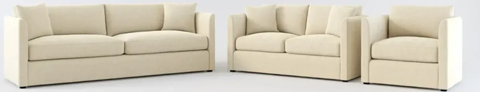 Benji Foam Comfort Sofa, Loveseat and Chair Set - Broderick Sand