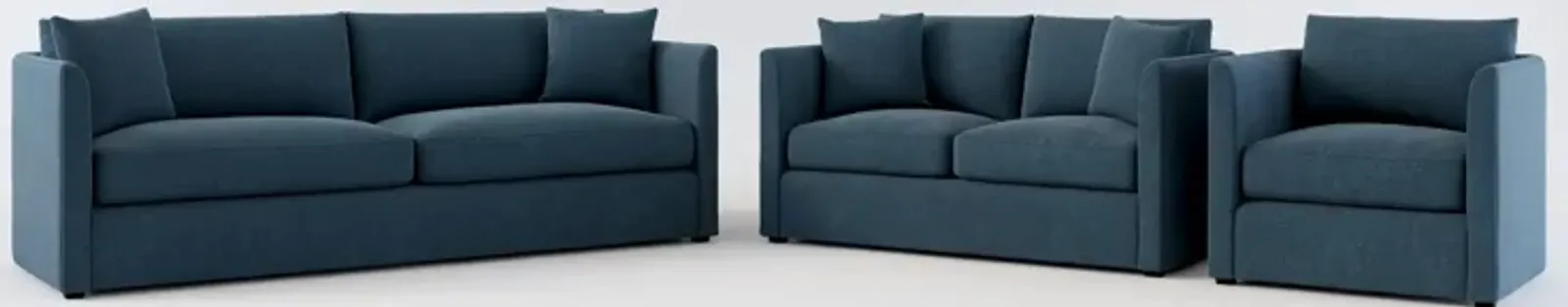 Benji Foam Comfort Sofa, Loveseat and Chair Set - Broderick Indigo