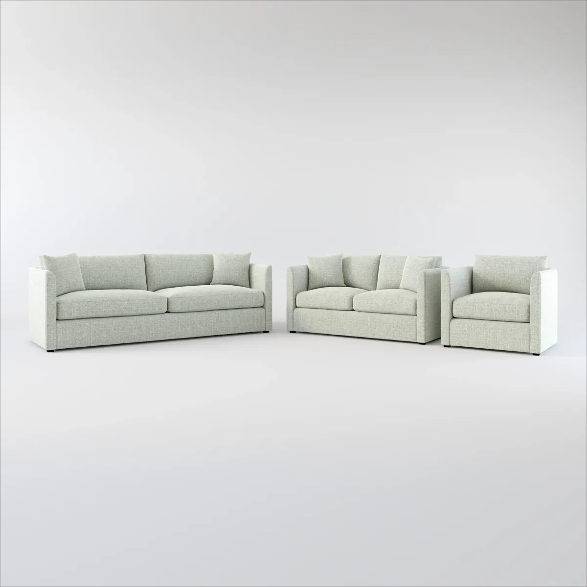 Benji Foam Comfort Sofa, Loveseat and Chair Set - Broderick Sea Glass