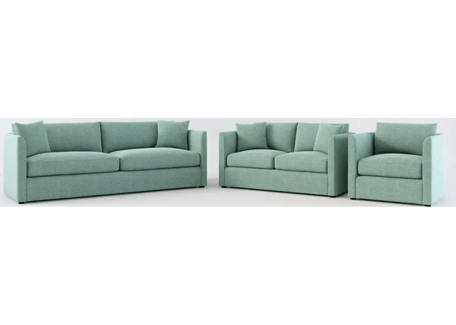 Benji Foam Comfort Sofa, Loveseat and Chair Set - Bridger Jade