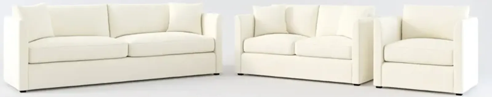 Benji Foam Comfort Sofa, Loveseat and Chair Set - Fincher Ivory