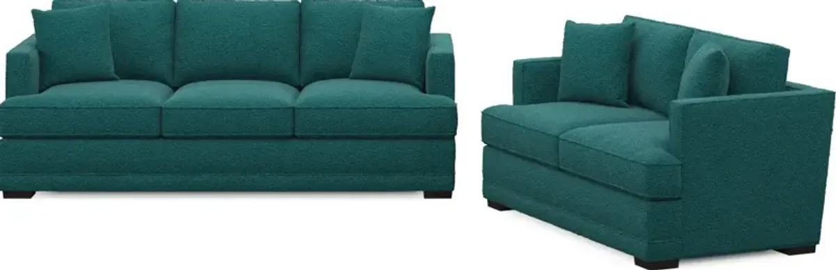 Pembroke Foam Comfort Sofa and Loveseat Set - Bloke Peacock