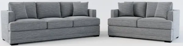 Pembroke Foam Comfort Sofa and Loveseat Set - Dudley Indigo
