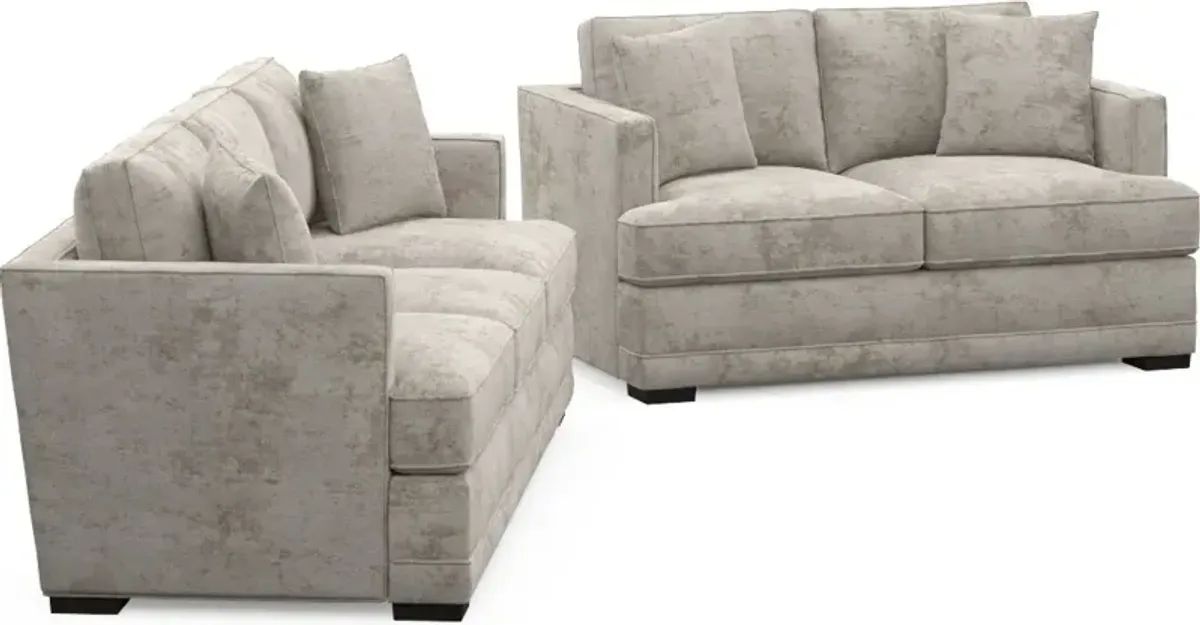 Pembroke Foam Comfort Sofa and Loveseat Set - Hearth Cement