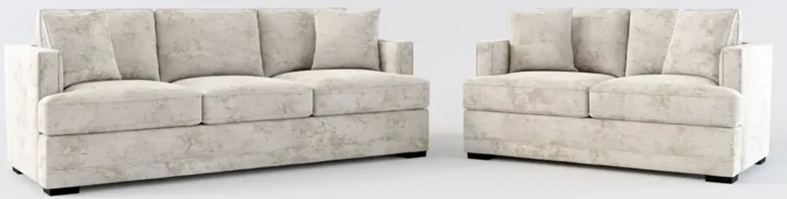 Pembroke Foam Comfort Sofa and Loveseat Set - Hearth Cement