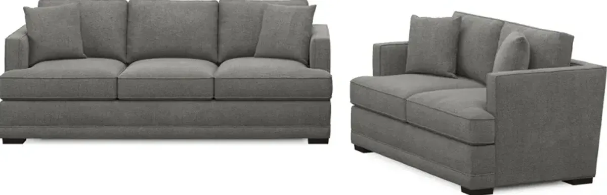 Pembroke Foam Comfort Sofa and Loveseat Set - Living Large Charcoal