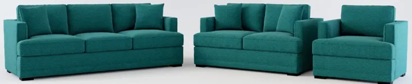 Pembroke Foam Comfort Sofa, Loveseat, and Chair Set - Bloke Peacock