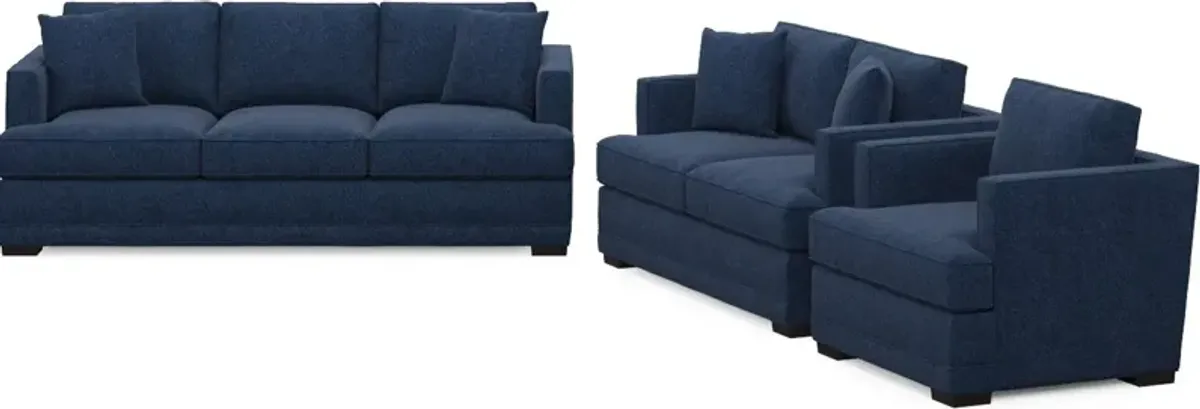 Pembroke Foam Comfort Sofa, Loveseat, and Chair Set - Oslo Navy