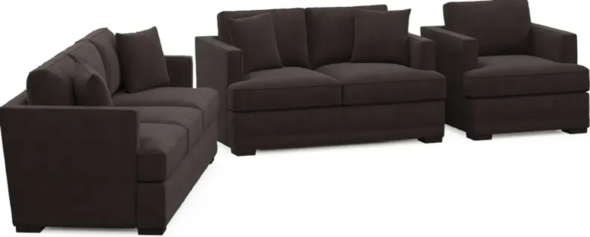 Pembroke Foam Comfort Sofa, Loveseat, and Chair Set - Merrimac Dark Brown