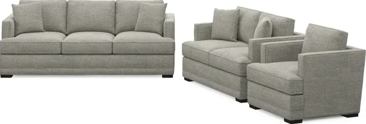 Pembroke Foam Comfort Sofa, Loveseat, and Chair Set - Pandora Pepper