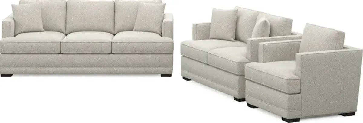 Pembroke Foam Comfort Sofa, Loveseat, and Chair Set - Muse Stone