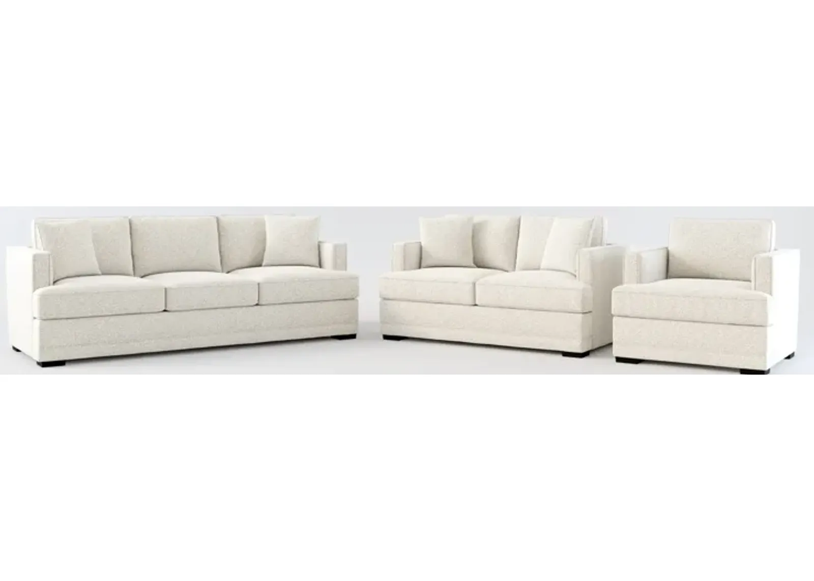 Pembroke Foam Comfort Sofa, Loveseat, and Chair Set - Muse Stone