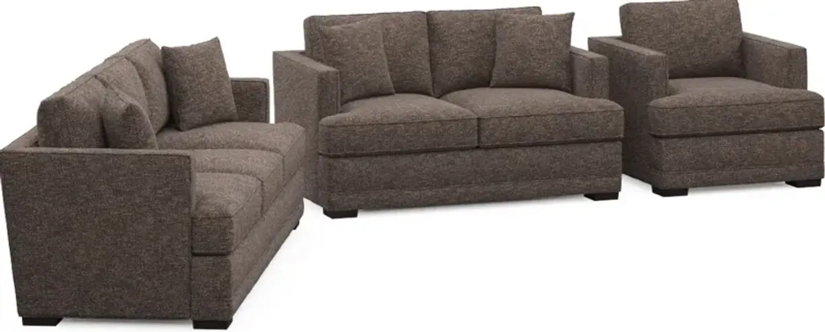 Pembroke Foam Comfort Sofa, Loveseat, and Chair Set - M Walnut