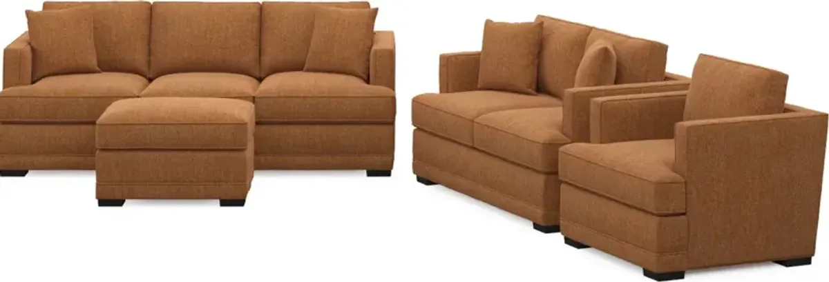 Pembroke Foam Comfort Sofa, Loveseat, Chair, and Ottoman Set - Contessa Ginger