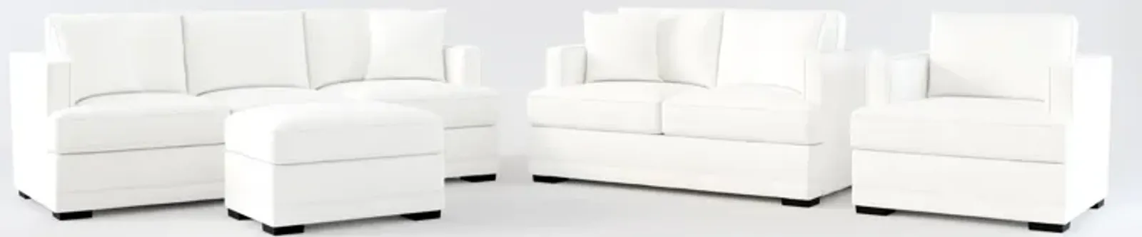 Pembroke Foam Comfort Sofa, Loveseat, Chair, and Ottoman Set - Contessa Vanilla