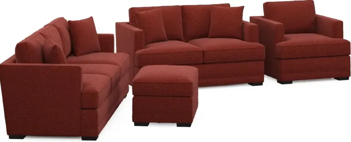 Pembroke Foam Comfort Sofa, Loveseat, Chair, and Ottoman Set - Bloke Brick