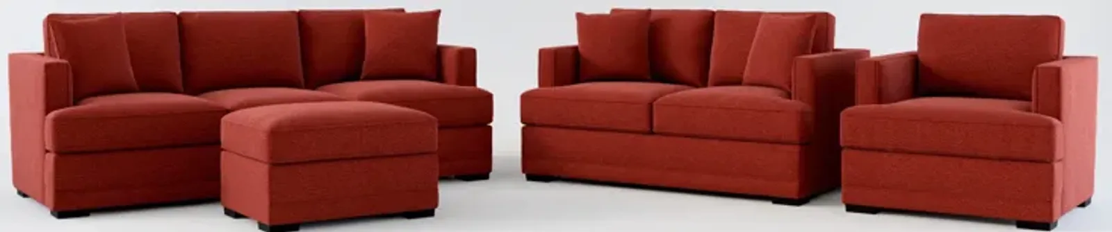 Pembroke Foam Comfort Sofa, Loveseat, Chair, and Ottoman Set - Bloke Brick