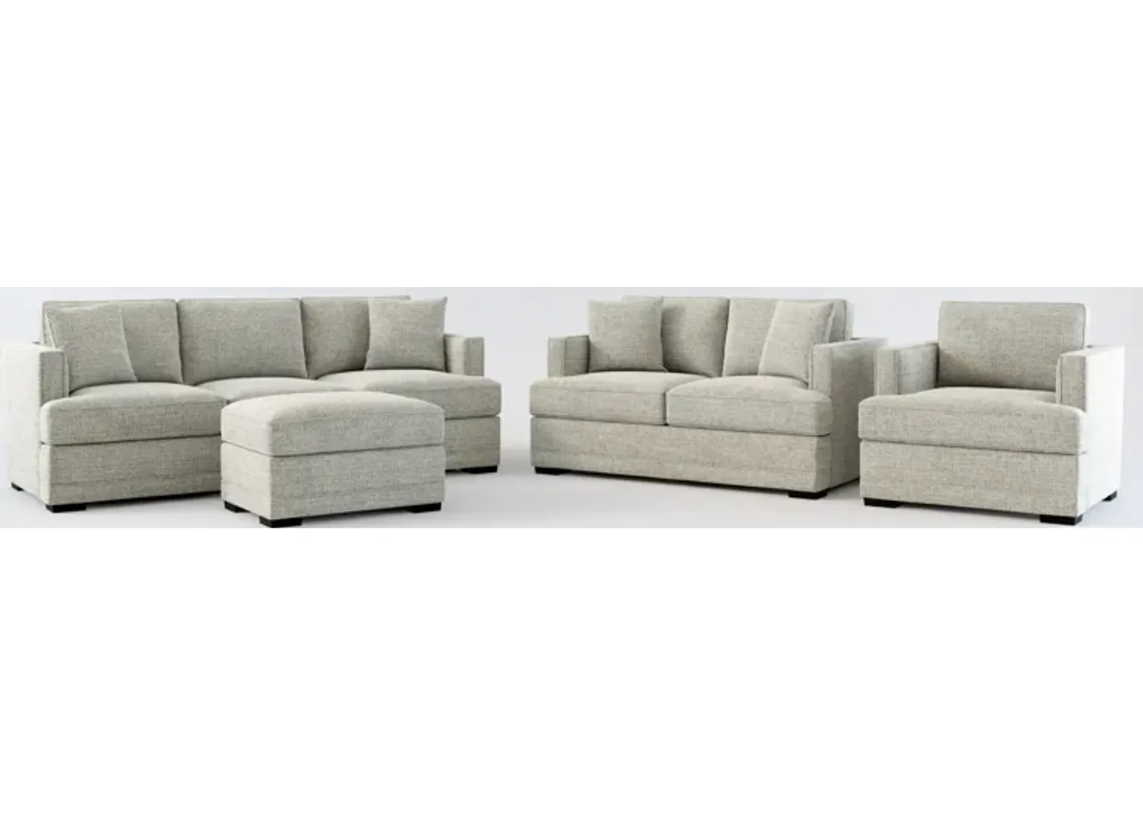 Pembroke Foam Comfort Sofa, Loveseat, Chair, and Ottoman Set - Pandora Pepper