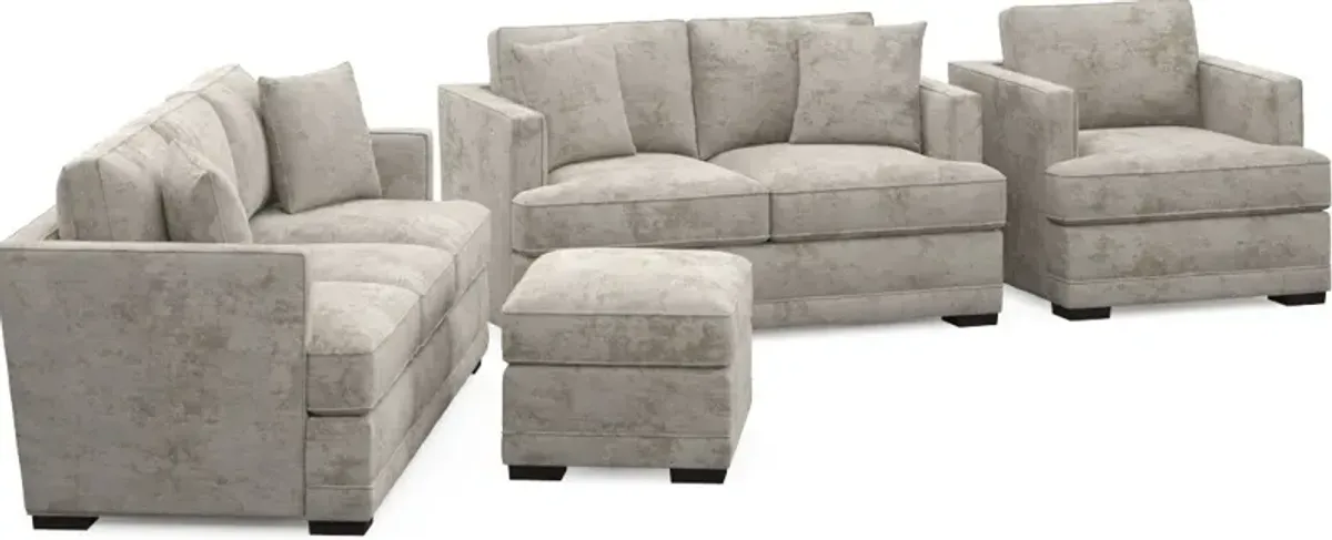 Pembroke Foam Comfort Sofa, Loveseat, Chair, and Ottoman Set - Hearth Cement