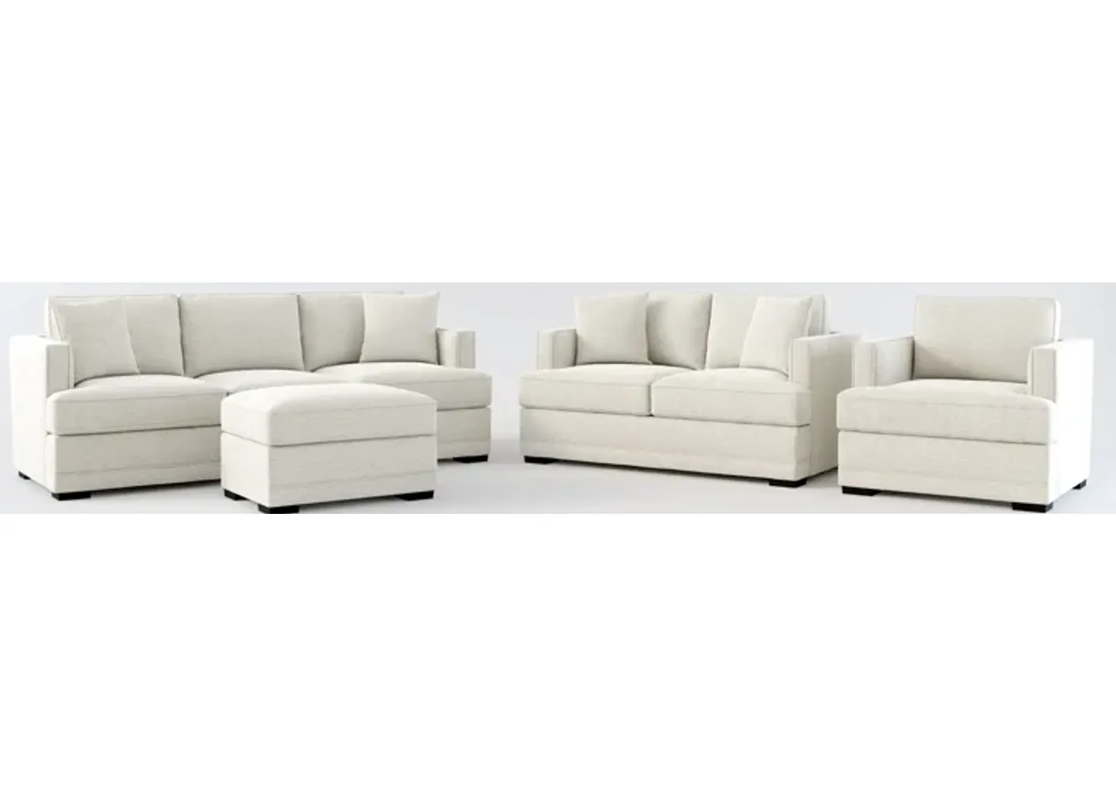 Pembroke Foam Comfort Sofa, Loveseat, Chair, and Ottoman Set - Everton Grey