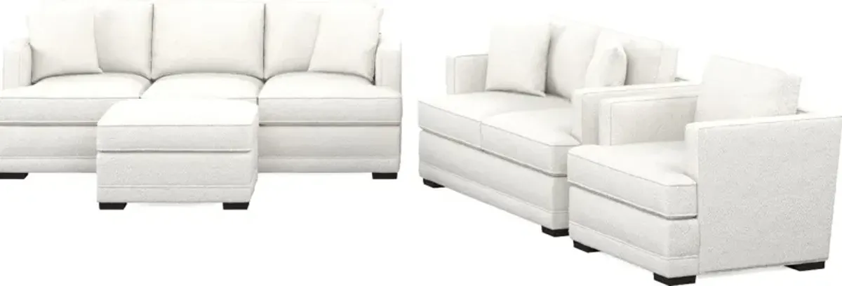 Pembroke Foam Comfort Sofa, Loveseat, Chair, and Ottoman Set - Bloke Snow