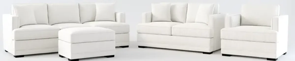 Pembroke Foam Comfort Sofa, Loveseat, Chair, and Ottoman Set - Bloke Snow