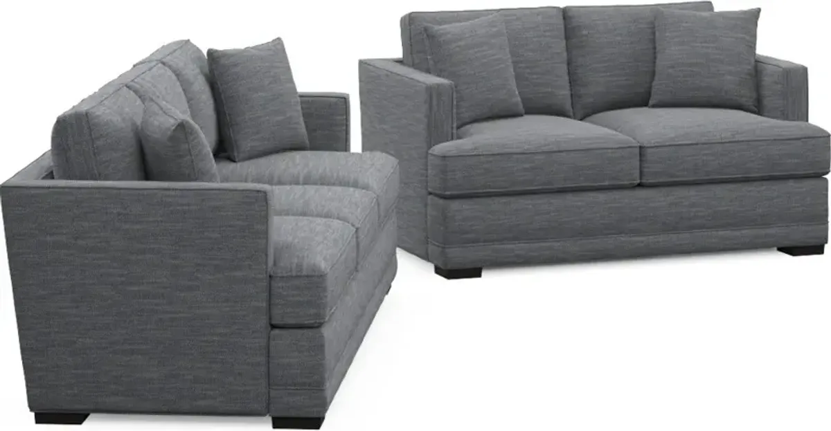 Pembroke Hybrid Comfort Sofa and Loveseat Set - Dudley Indigo