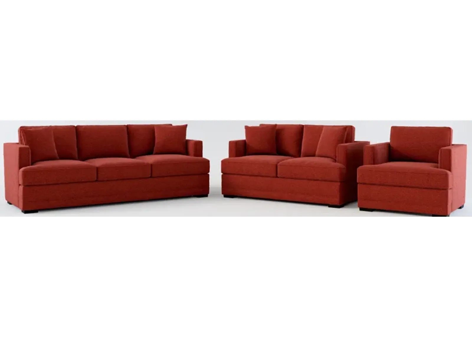 Pembroke Hybrid Comfort Sofa, Loveseat, and Chair Set - Bloke Brick