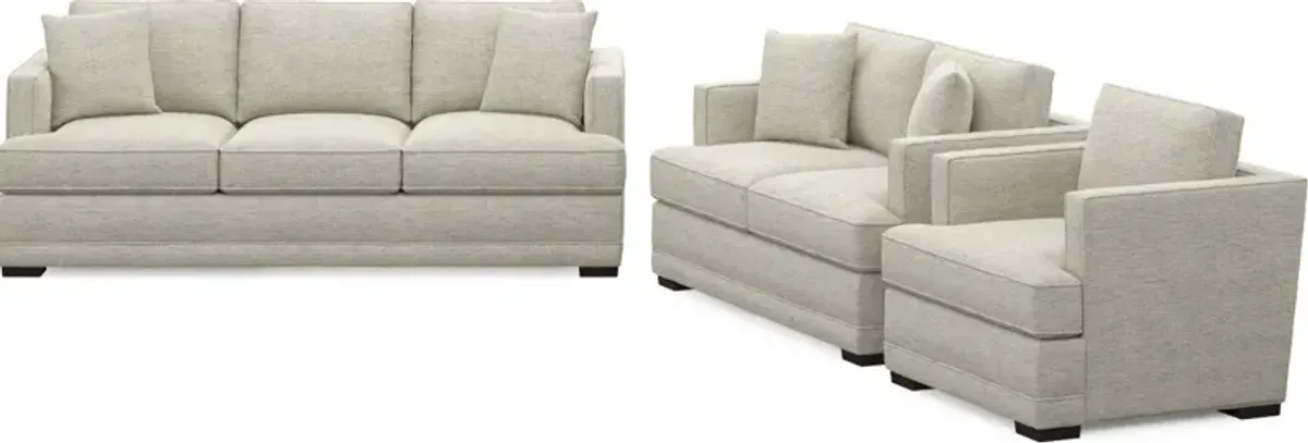 Pembroke Hybrid Comfort Sofa, Loveseat, and Chair Set - Merino Chalk