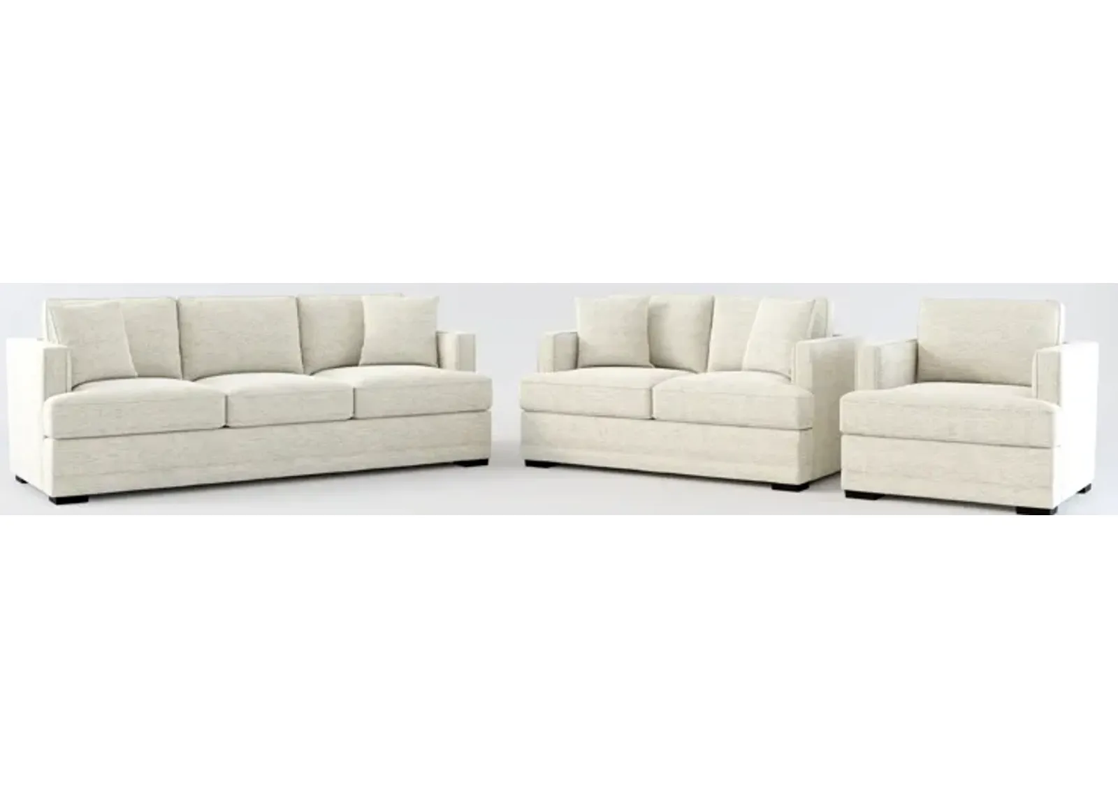 Pembroke Hybrid Comfort Sofa, Loveseat, and Chair Set - Merino Chalk