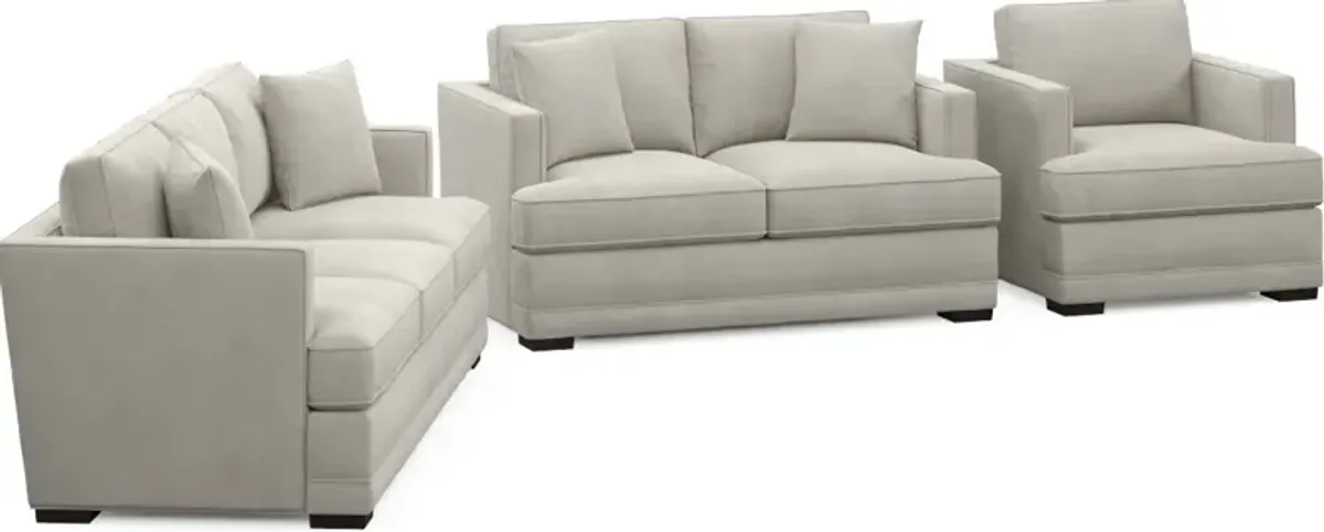 Pembroke Hybrid Comfort Sofa, Loveseat, and Chair Set - Laurent Beach